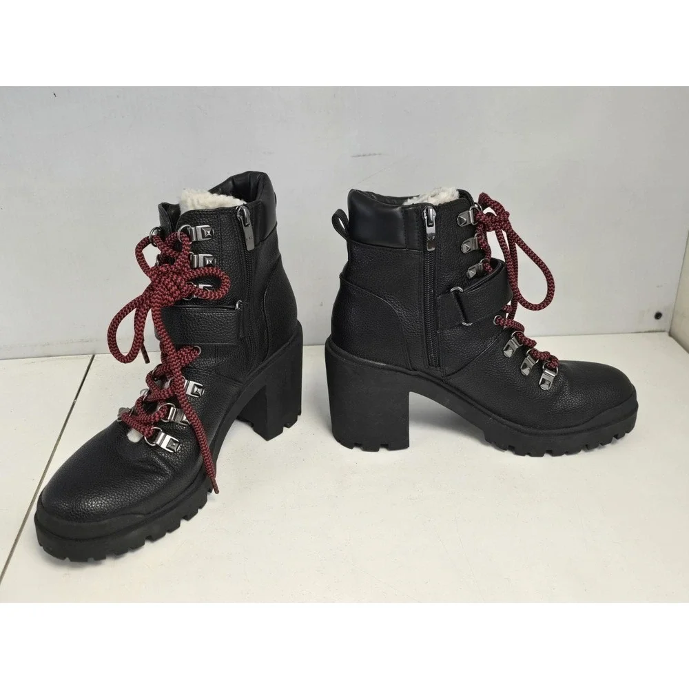 Marc fisher nature‎ 2 heeled lace up hiker combat boots black Size 8.5